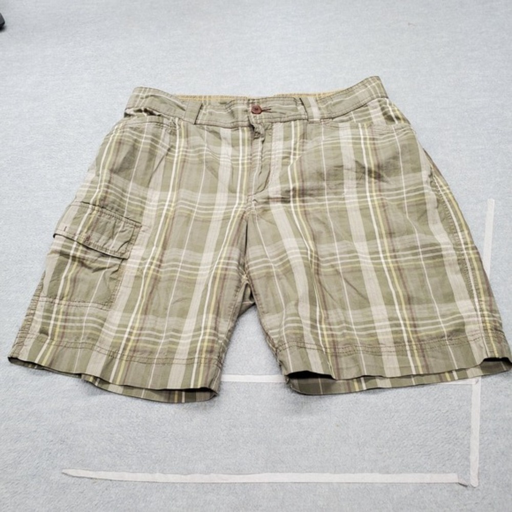 Marmot Men Shorts 34 Green Plaid Chino Cargo Pocket Logo High Rise 11" Inseam